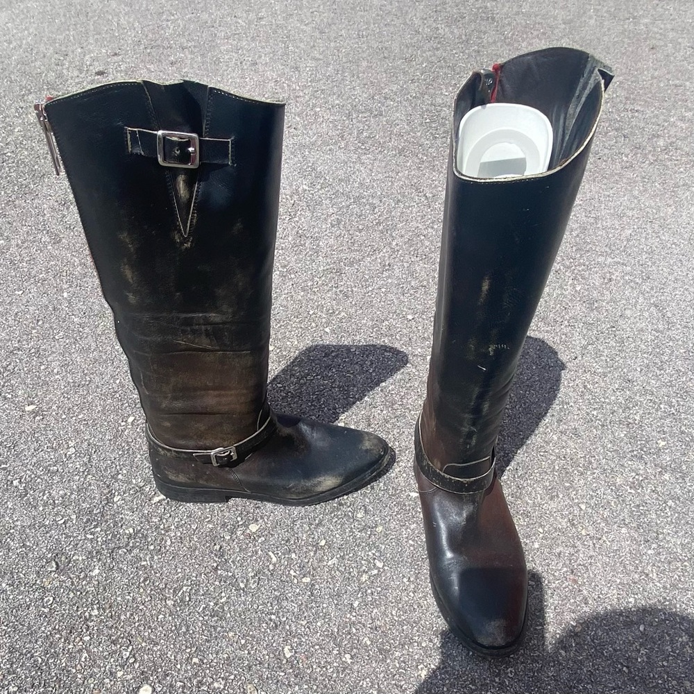 Golden Goose Burnished Black Leather Riding Boots Size 39 8.5